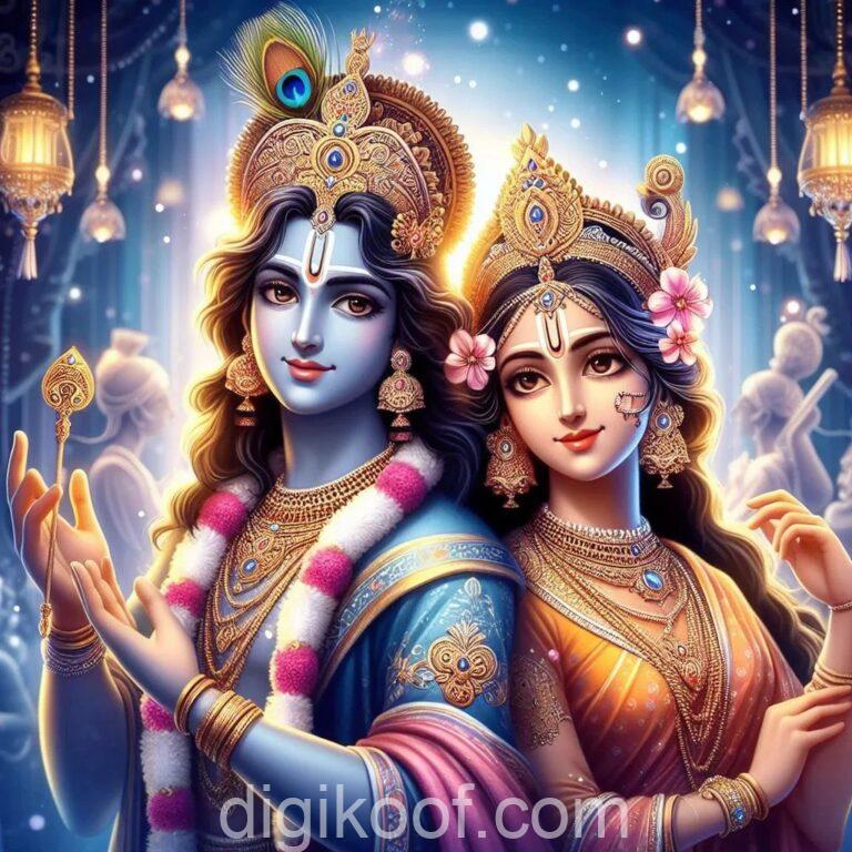 lord krishna and radha standing side by side mesmerizing image free download.
